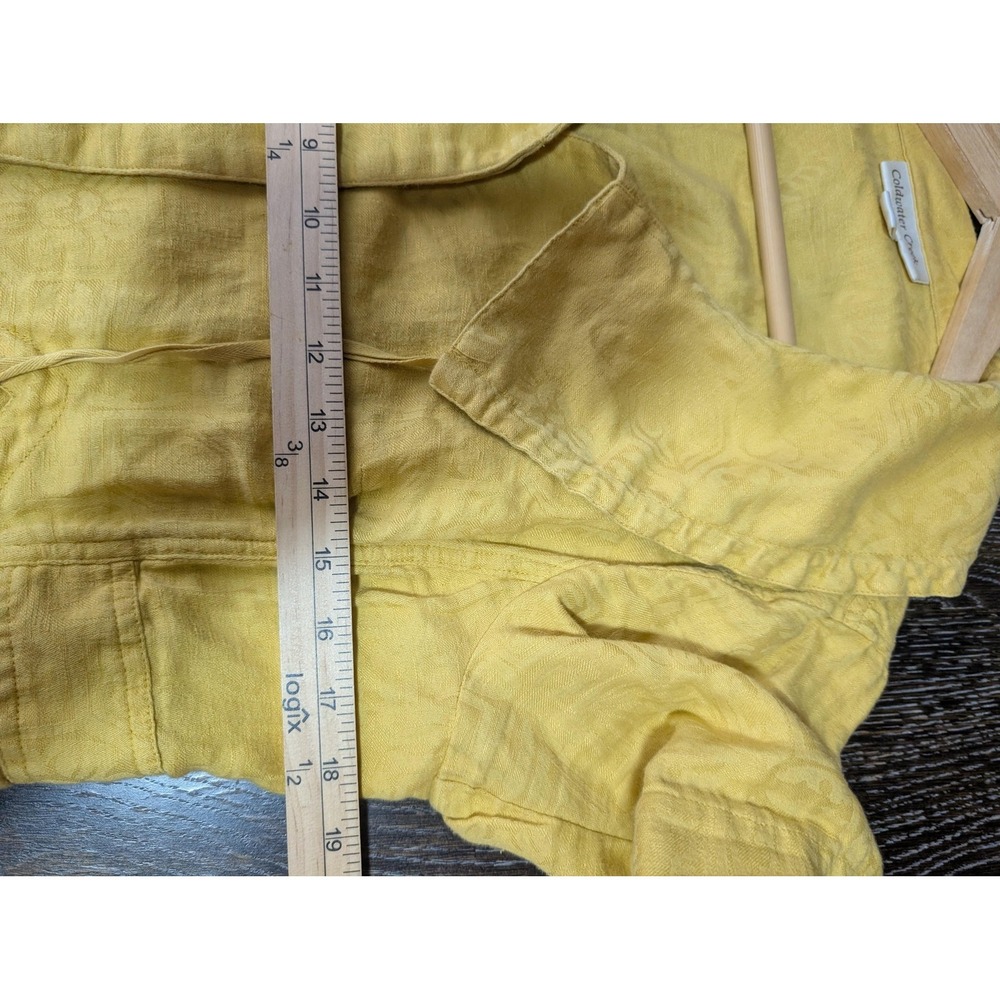 Coldwater Creek Jacket Womens 10 Yellow Linen Floral Pockets Short Sleeve - Picture 7 of 8